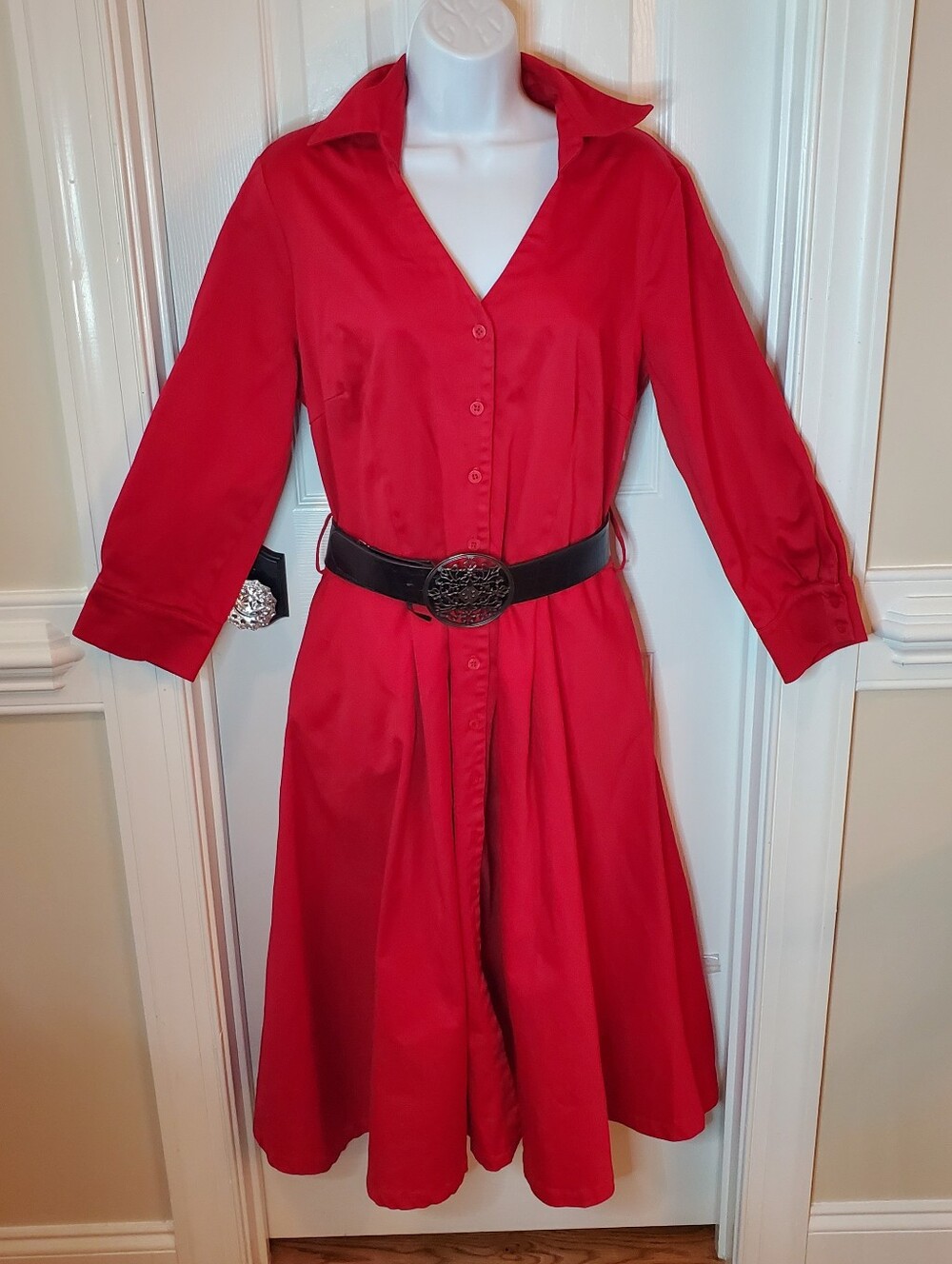 Lily Vintage Style Red Button Up Shirt Dress Swing Coat Sz. XL